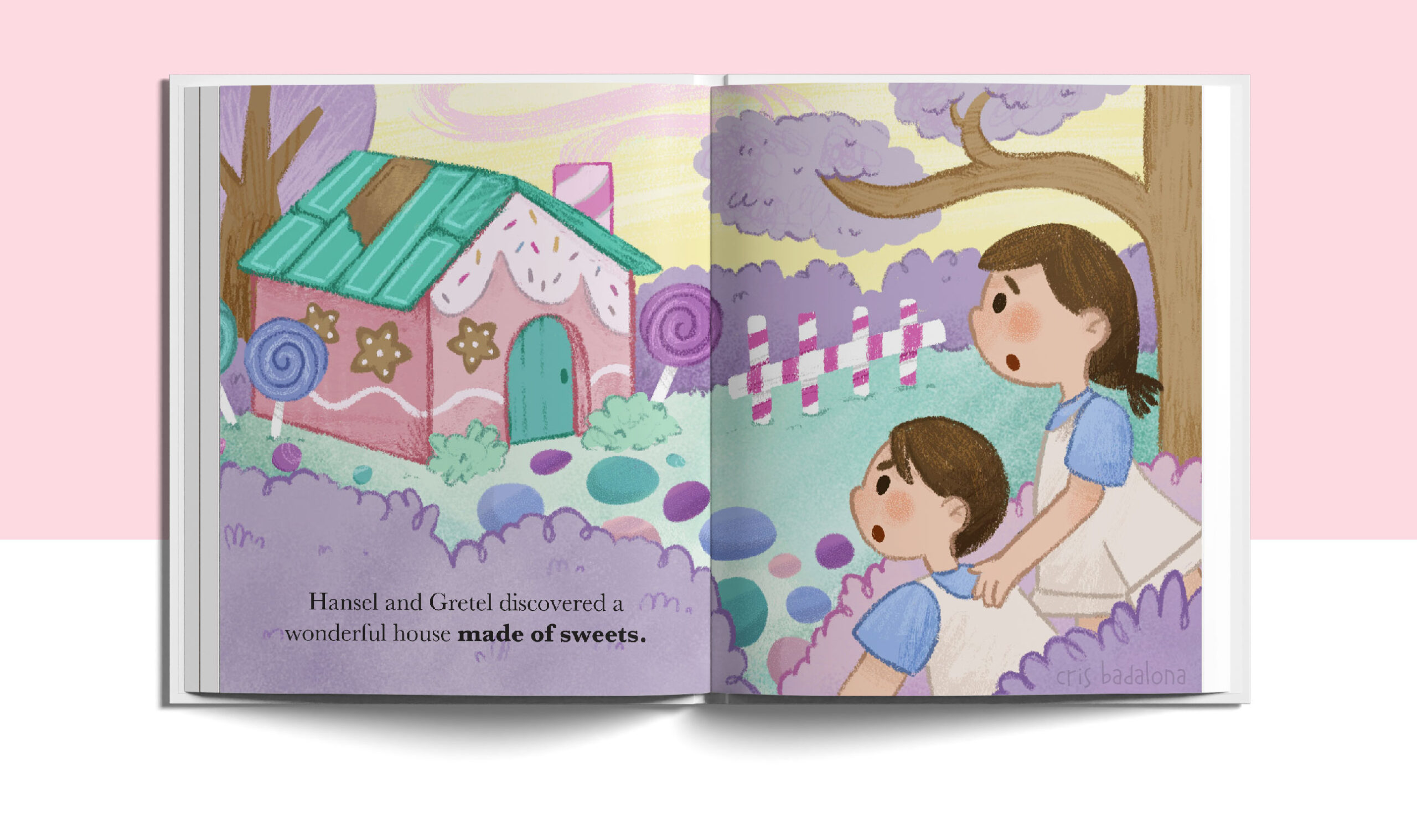 Ilustración de Hansel y Gretel encontrando la casa de la bruja