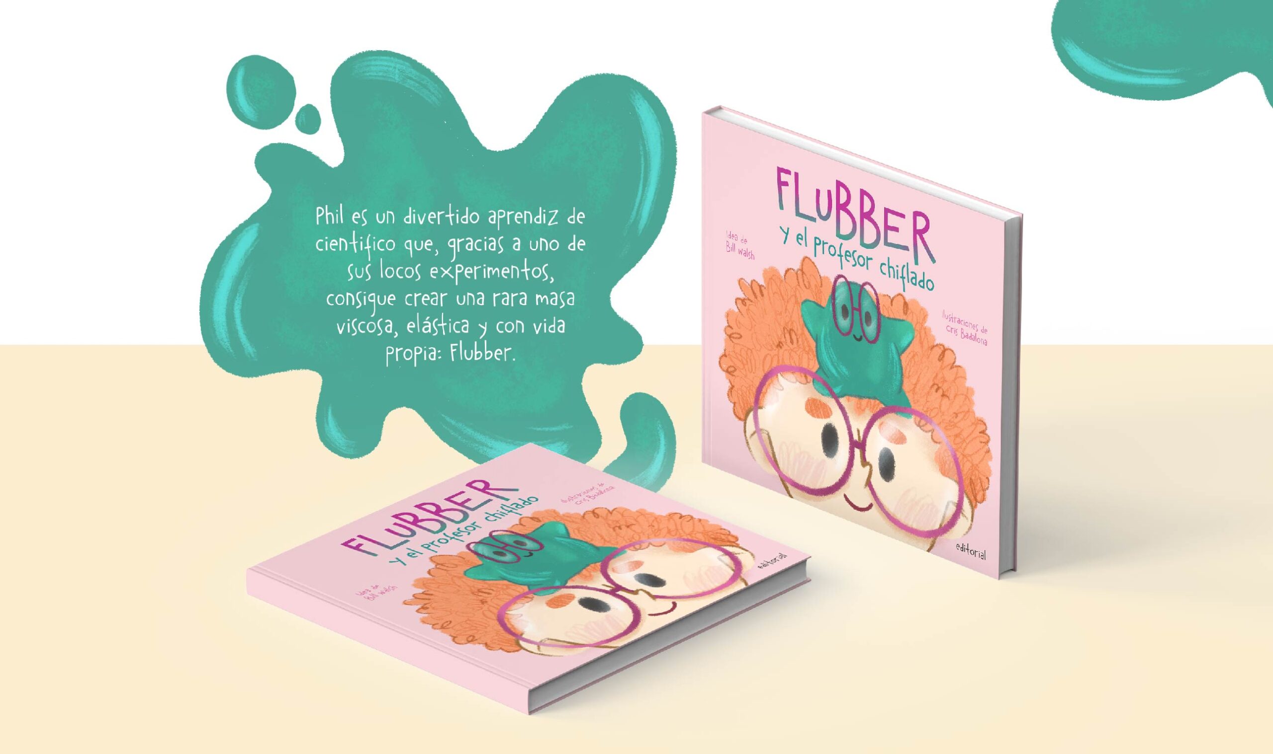Portada de cuento infantil de un niño científico y su experimento de slame