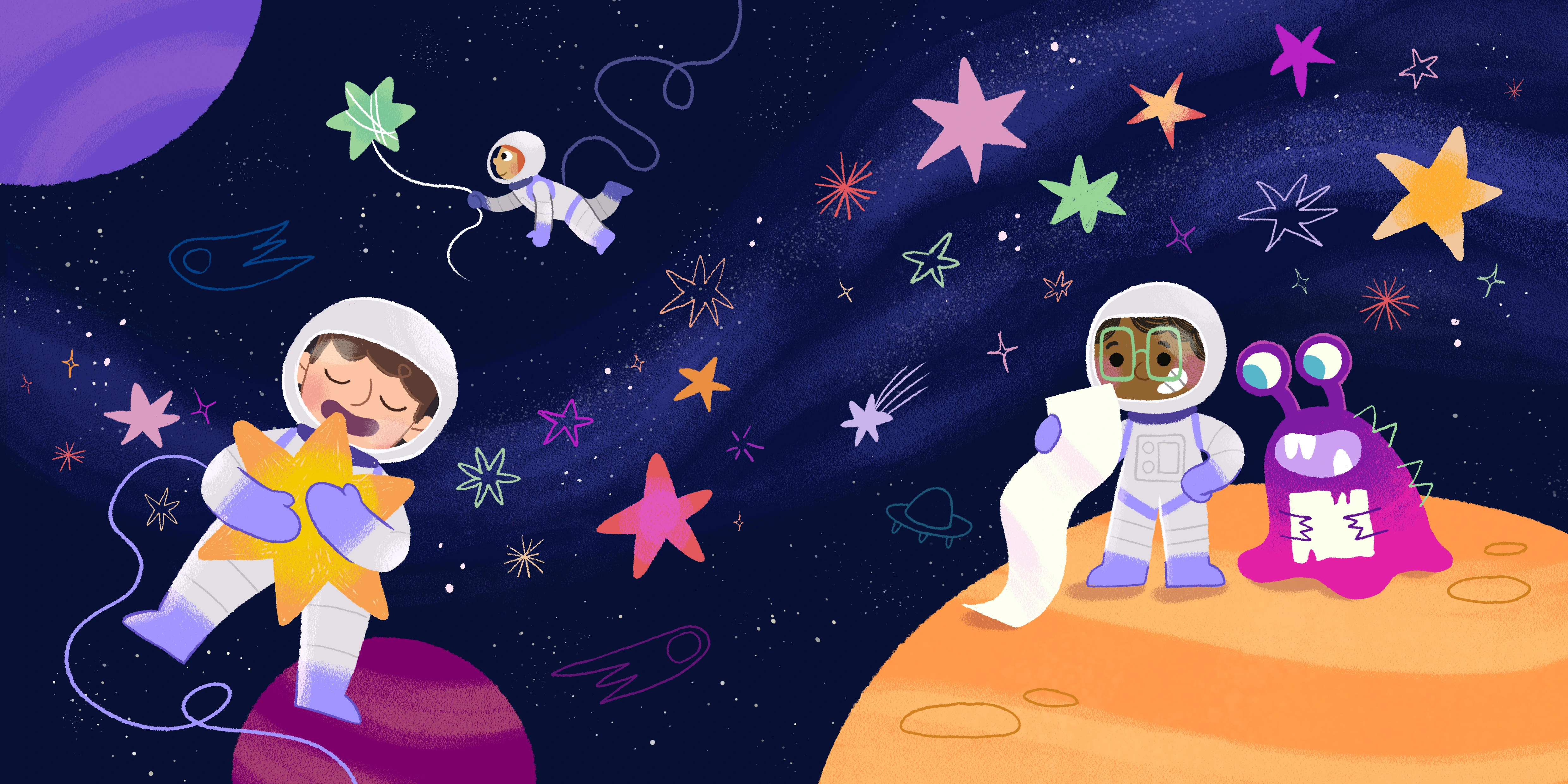 astronaut kids chasing stars